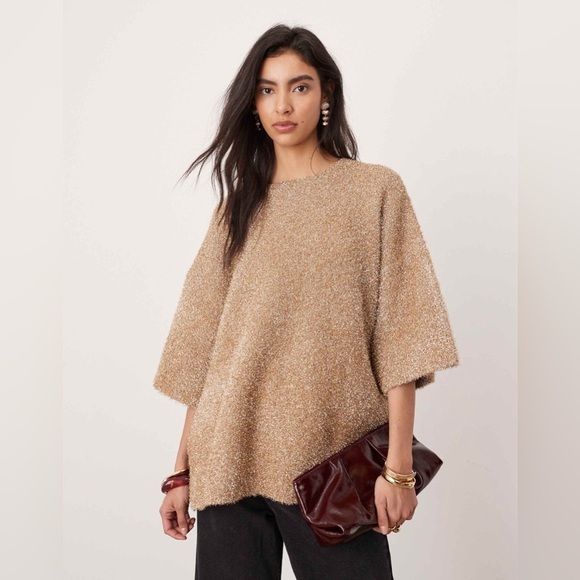 ASOS Tops - ASOS EDITION oversized compact knit metallic t-shirt in gold